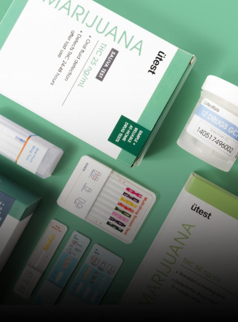 Variety of Utest drug testing kits and accessories