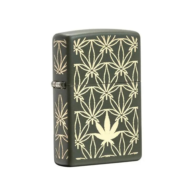 Zippo All Around Marijuana Leaf Green Matte Lighter-