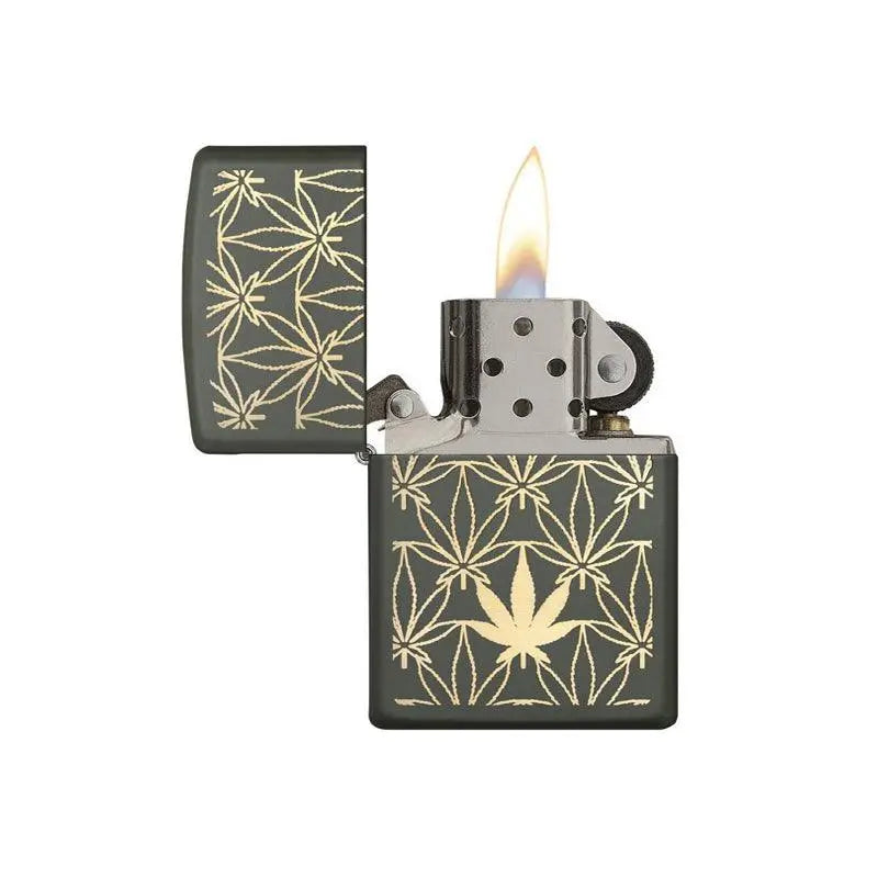 Zippo All Around Marijuana Leaf Green Matte Lighter-