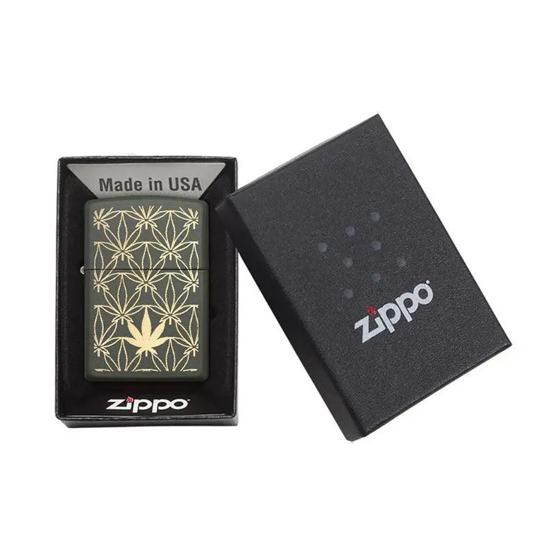 Zippo All Around Marijuana Leaf Green Matte Lighter-