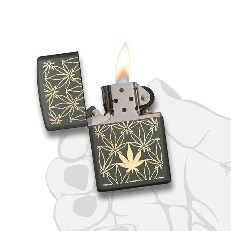 Zippo All Around Marijuana Leaf Green Matte Lighter-