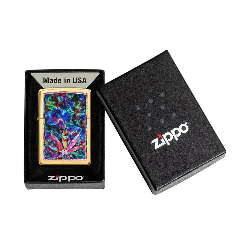 Zippo Brushed Brass Leaf Design Lighter-