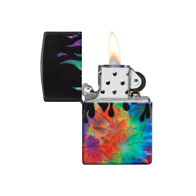 Zippo Cannabis Flames Design Black Matte Lighter-