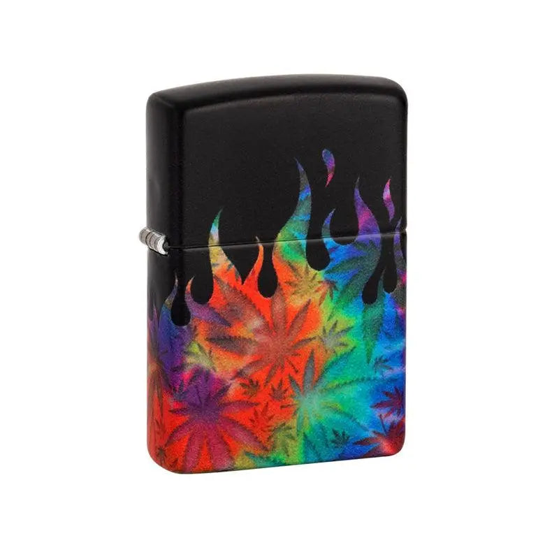 Zippo Cannabis Flames Design Black Matte Lighter-