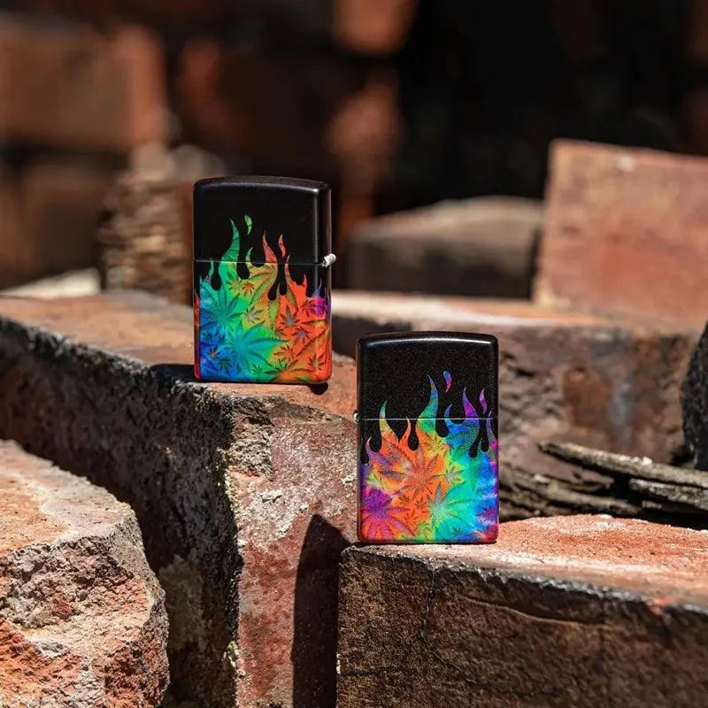 Zippo Cannabis Flames Design Black Matte Lighter-