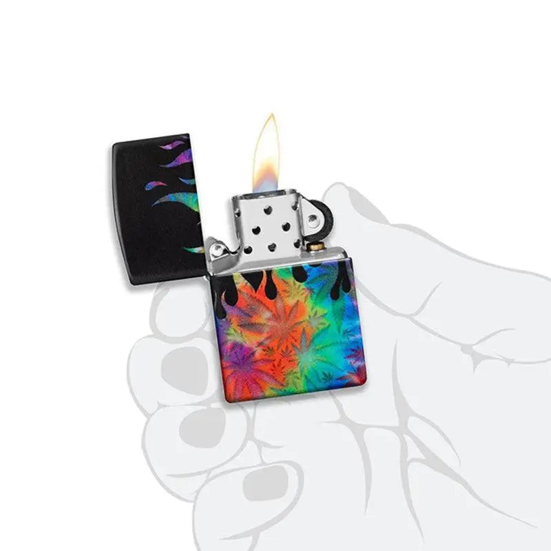 Zippo Cannabis Flames Design Black Matte Lighter-