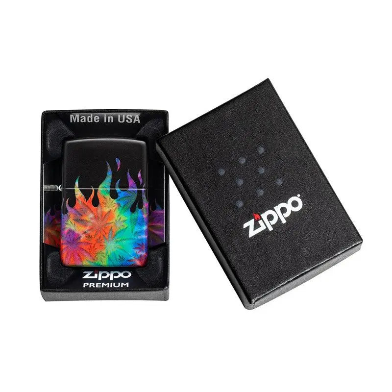 Zippo Cannabis Flames Design Black Matte Lighter-