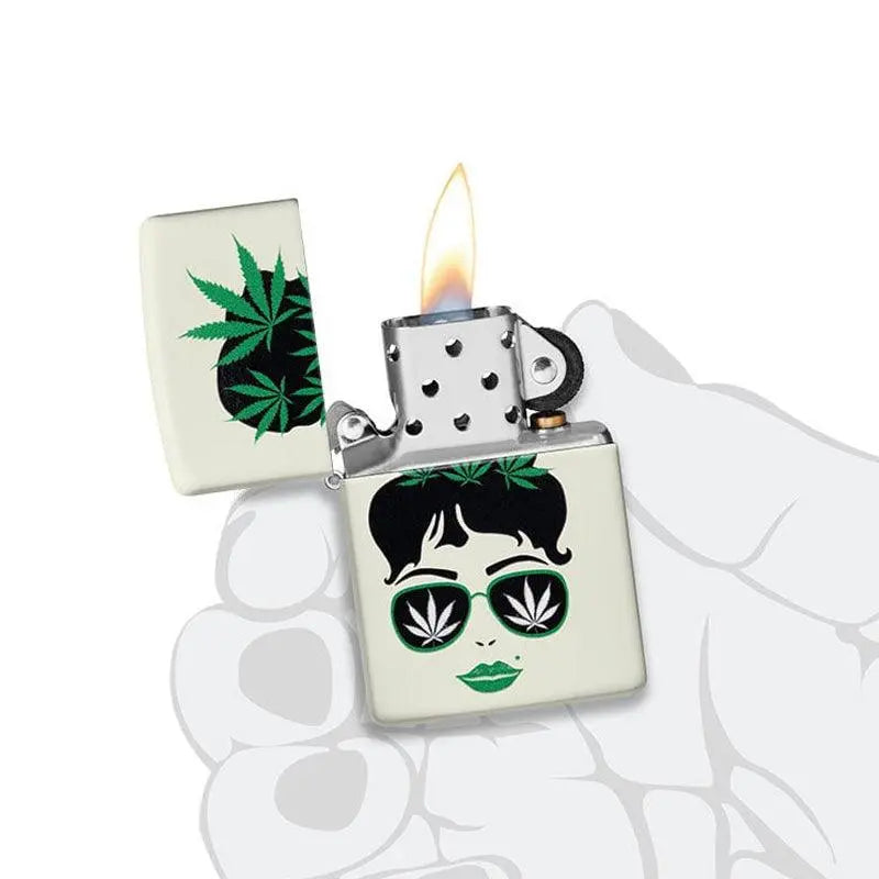 Zippo Cannabis Girl Glow in the Dark Matte Lighter-