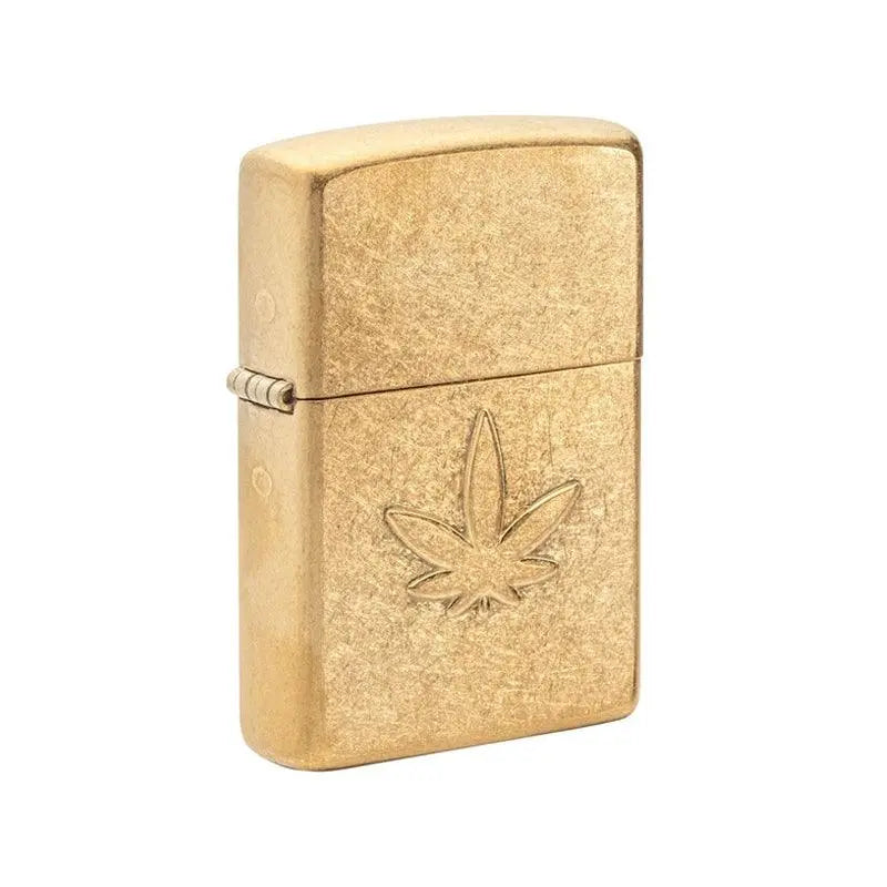 Zippo Cannabis Stamped Tumbled Brass Lighter-