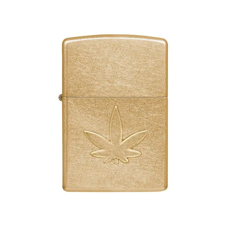 Zippo Cannabis Stamped Tumbled Brass Lighter-