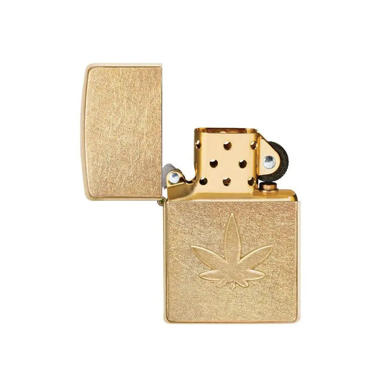 Zippo Cannabis Stamped Tumbled Brass Lighter-