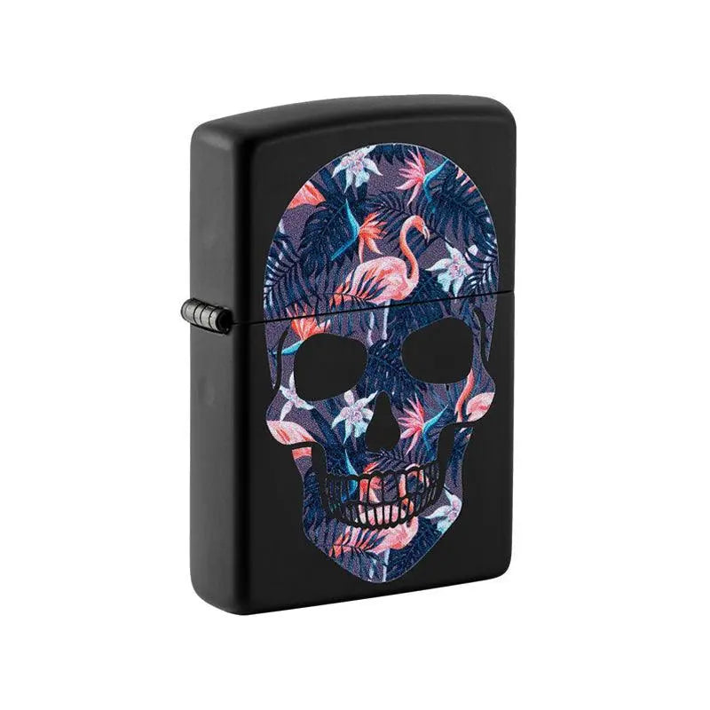 Zippo Flamingo Skull Black Matte Lighter-