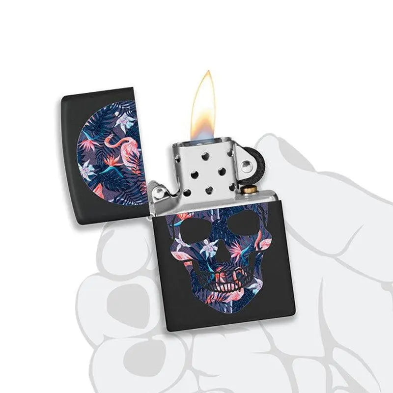 Zippo Flamingo Skull Black Matte Lighter-