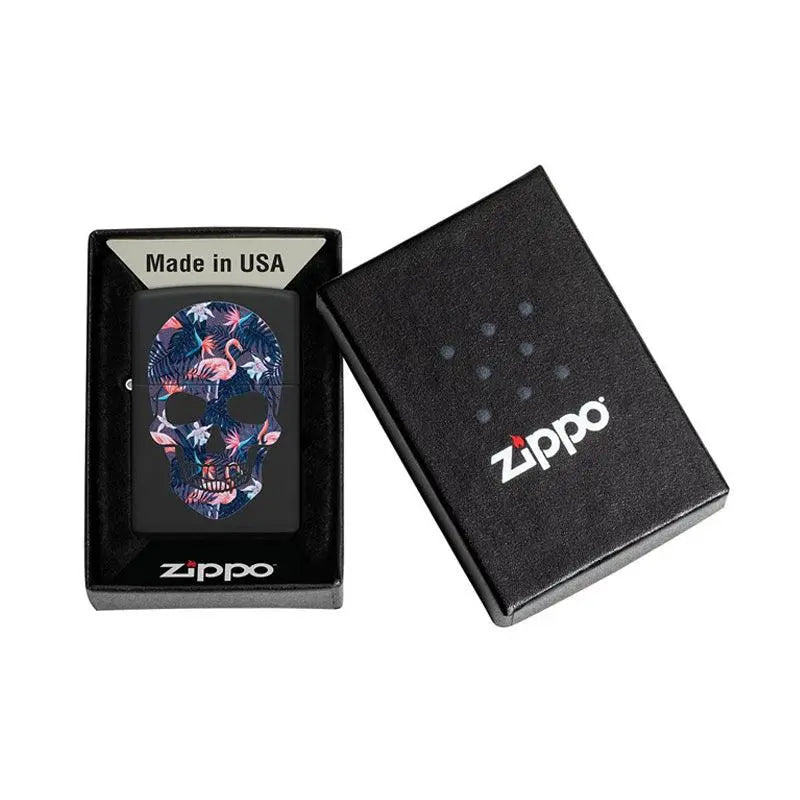 Zippo Flamingo Skull Black Matte Lighter-