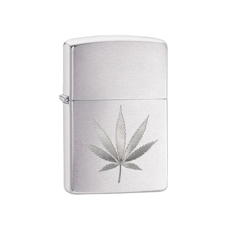 Zippo Marijuana Leaf Design Brushed Chrome Lighter-