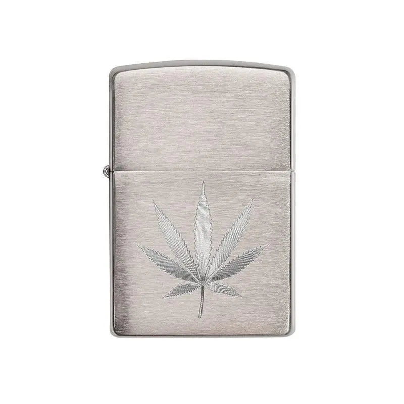 Zippo Marijuana Leaf Design Brushed Chrome Lighter-