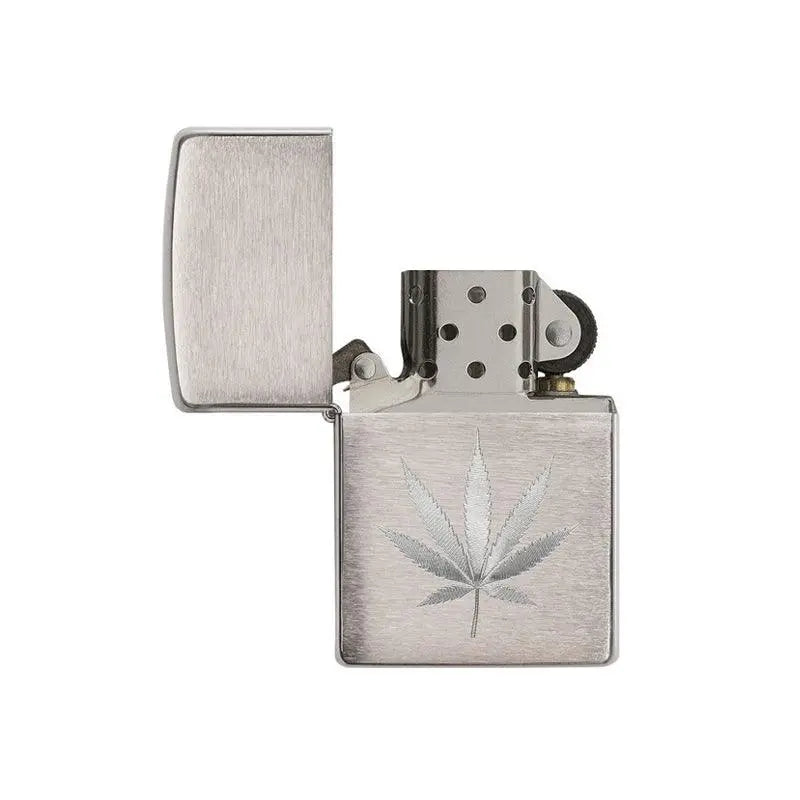 Zippo Marijuana Leaf Design Brushed Chrome Lighter-
