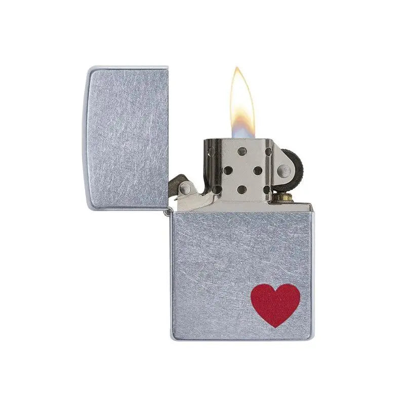 Zippo Red Love Heart Street Chrome Lighter-