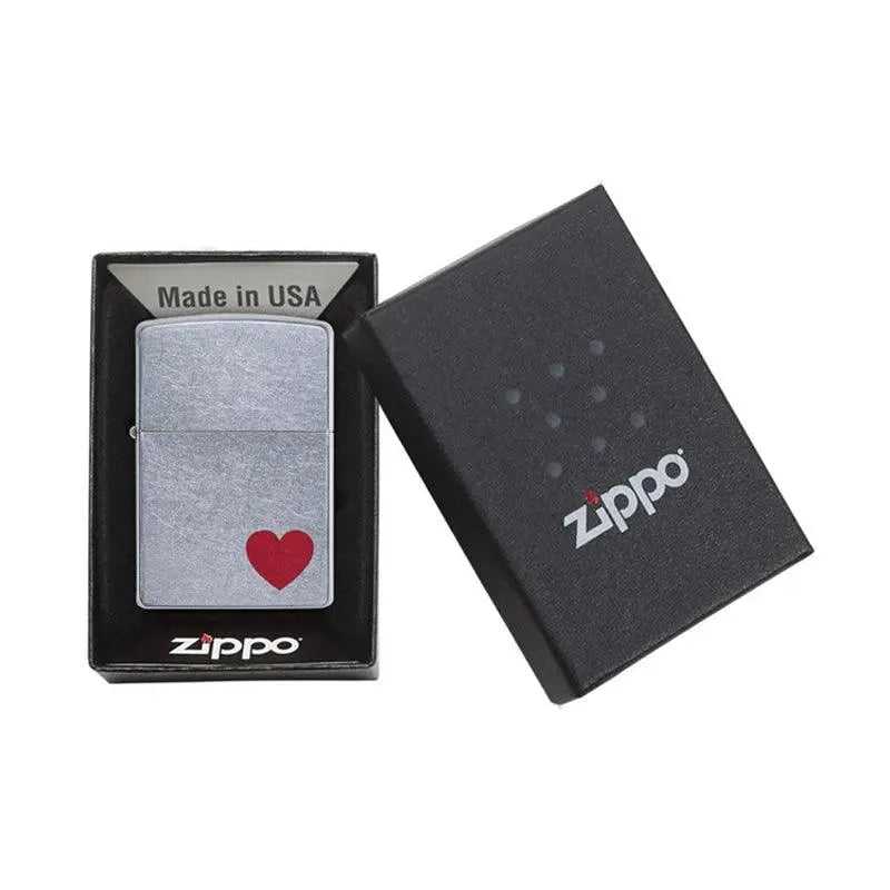 Zippo Red Love Heart Street Chrome Lighter-