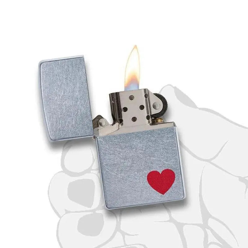 Zippo Red Love Heart Street Chrome Lighter-