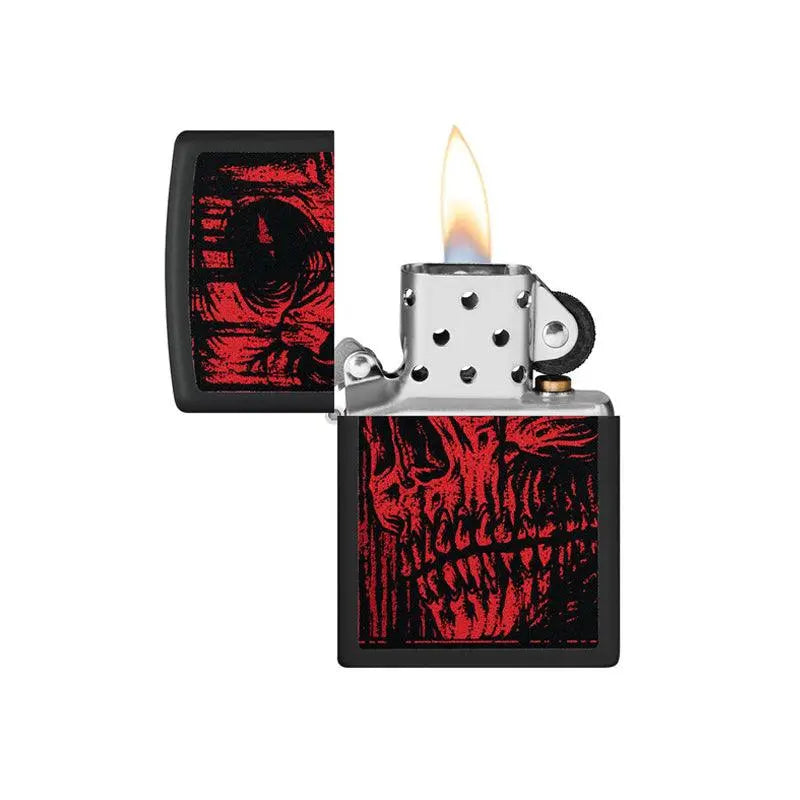 Zippo Red Skull Black Matte Lighter-