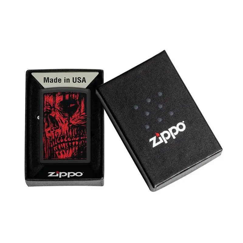 Zippo Red Skull Black Matte Lighter-