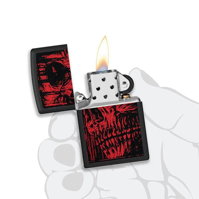 Zippo Red Skull Black Matte Lighter-