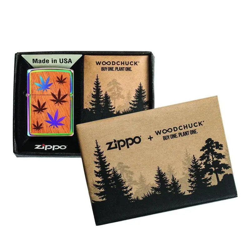 Zippo Woodchuck Mahogany Leaves Lighter-