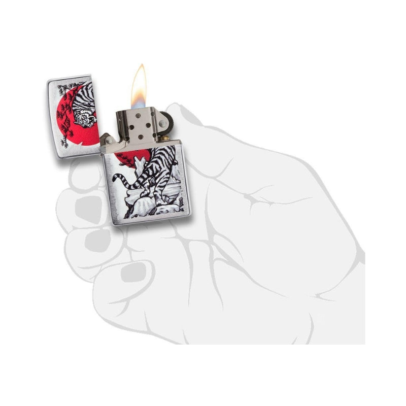 Zippo Brushed Chrome Tiger Sun Lighter-