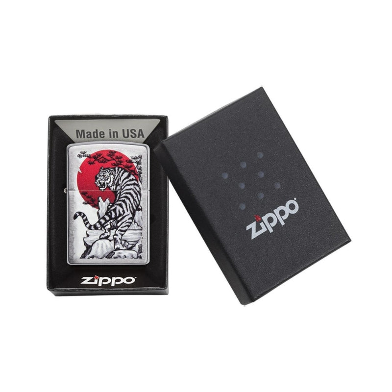 Zippo Brushed Chrome Tiger Sun Lighter-