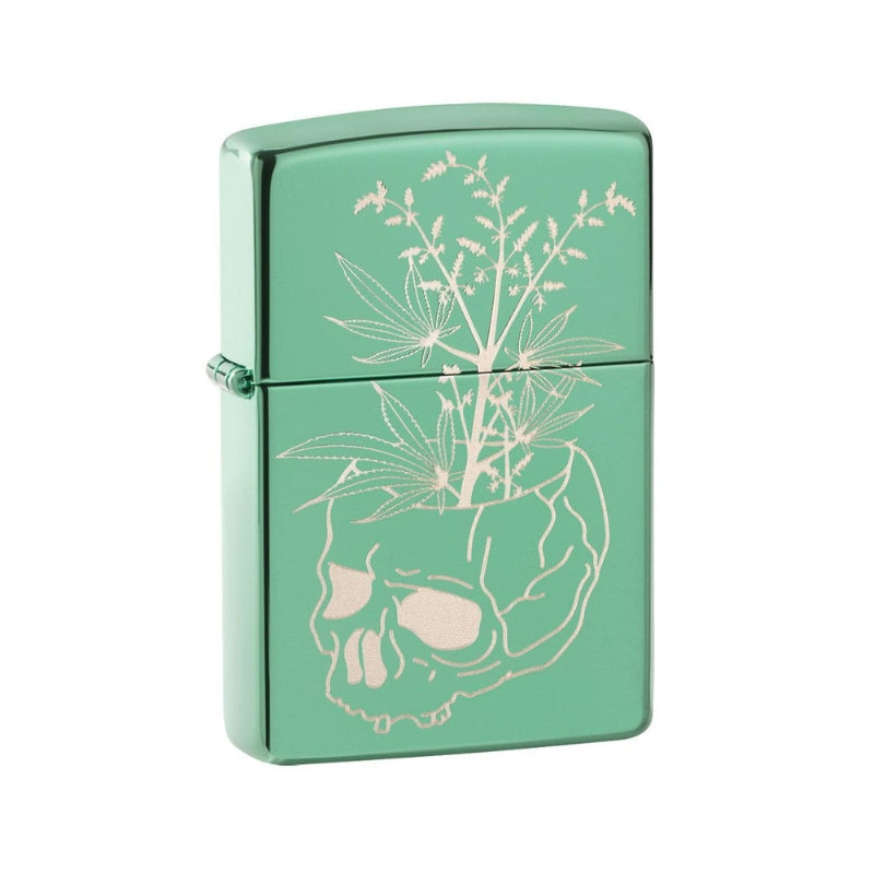 Zippo High Polish Green Plant Skull Lighter-