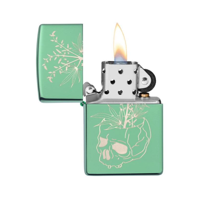 Zippo High Polish Green Plant Skull Lighter-