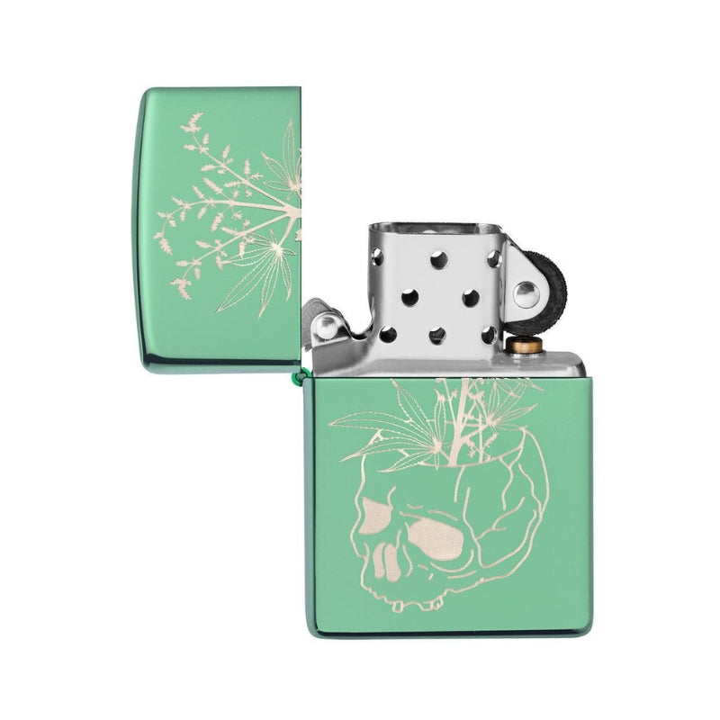 Zippo High Polish Green Plant Skull Lighter-