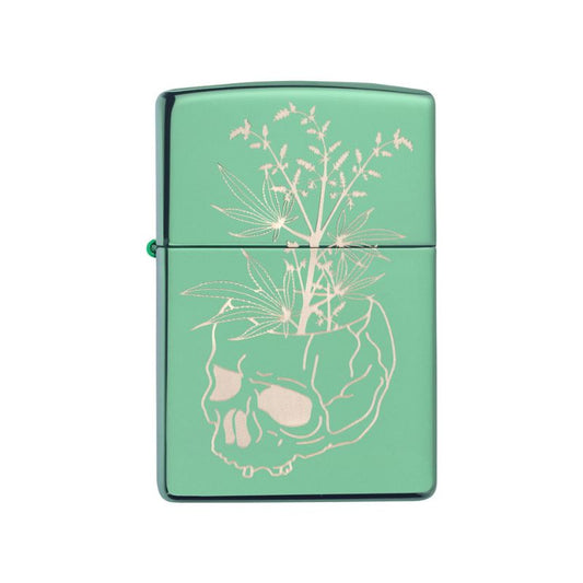 Zippo High Polish Green Plant Skull Lighter-