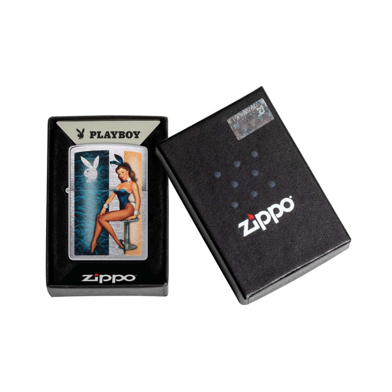 Zippo Playboy Brushed Chrome Lighter-